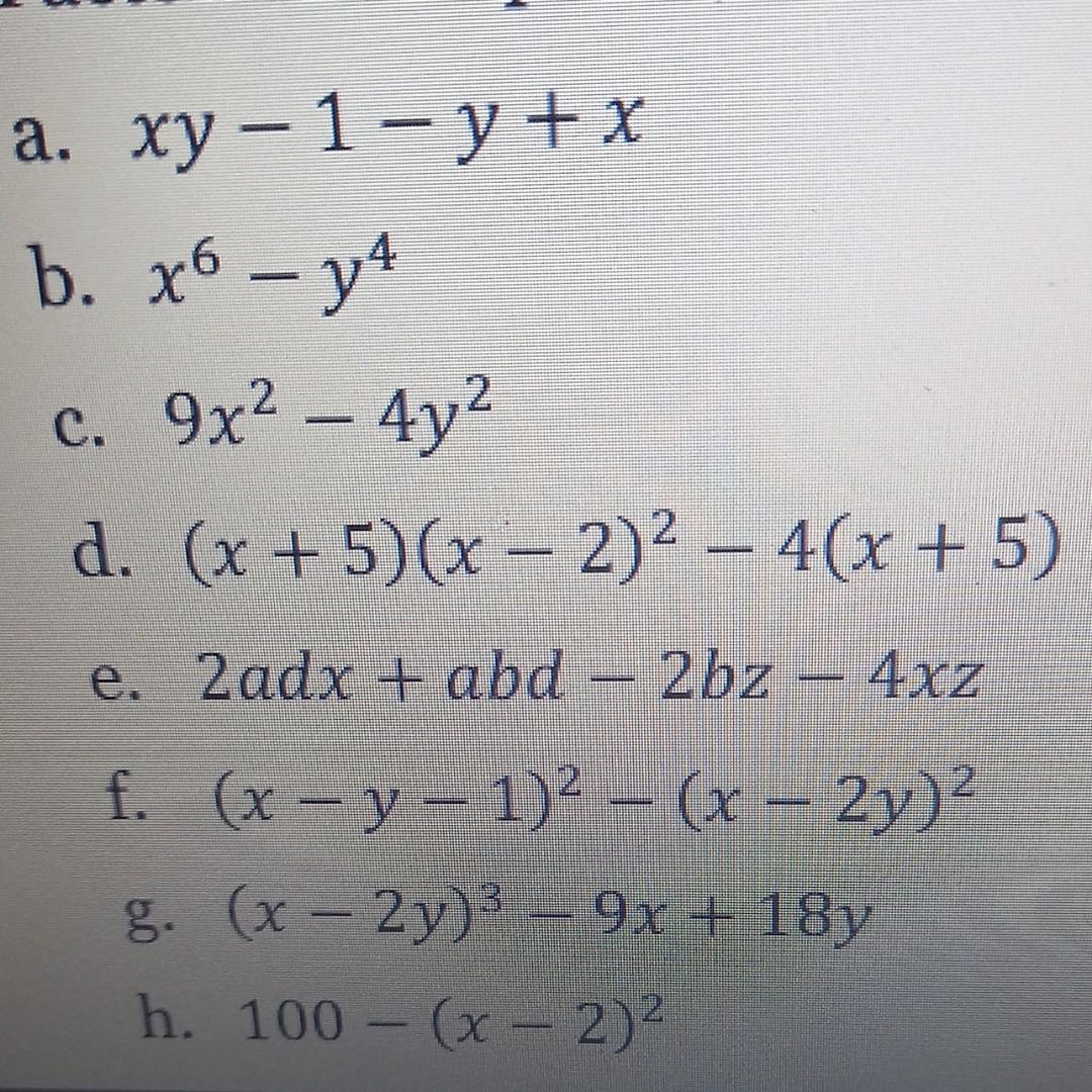 Solved A Xy−1−yx B X6−y4 C 9x2−4y2 D X5x−22−4x5 1251