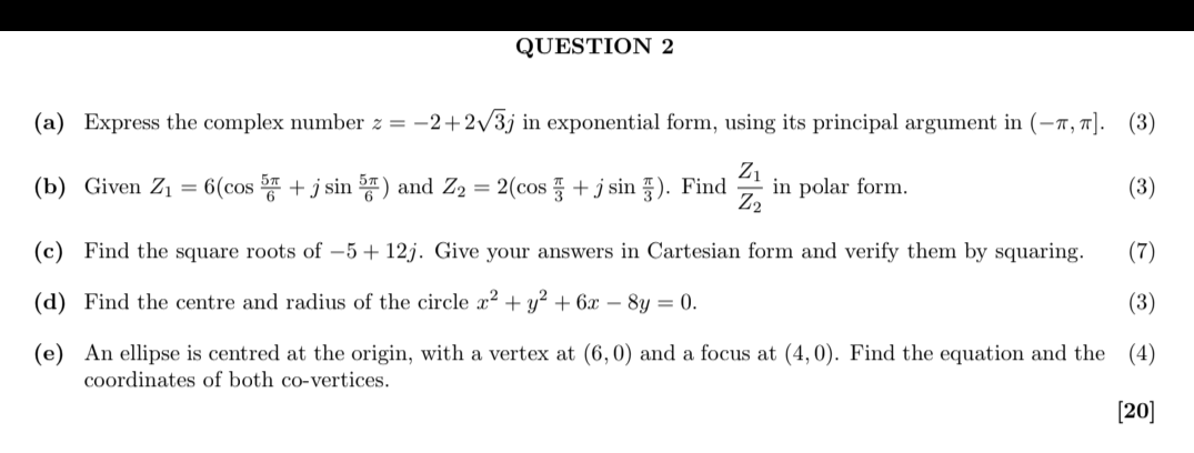 Solved QUESTION 2(a) Express the complex number z=-2+232j | Chegg.com