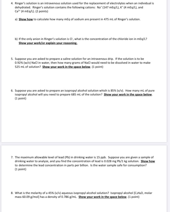 Preparing Ringer Solution Solved 4. Ringer's solution is an intravenous solution used | Chegg.com