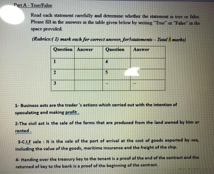 Solved Part A - True/False Read each statement carefully and | Chegg.com