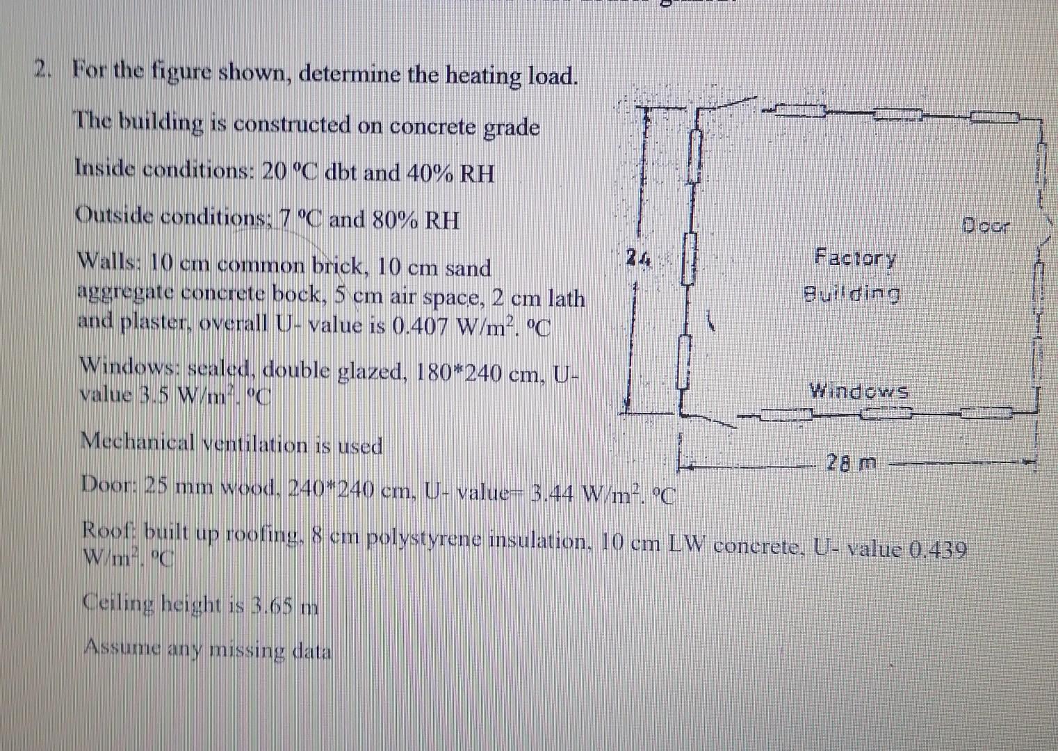 Solved 2. For the figure shown, determine the heating load. | Chegg.com