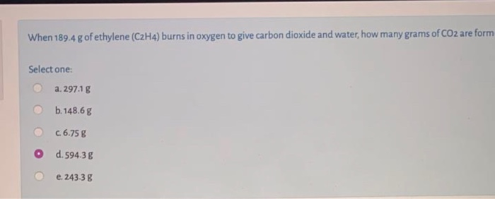 Solved When 189.4 g of ethylene C2H4 burns in oxygen to Chegg