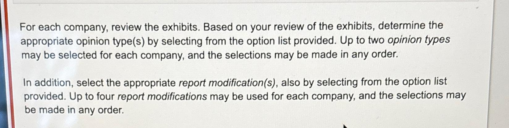 Solved For each company, review the exhibits. Based on your | Chegg.com
