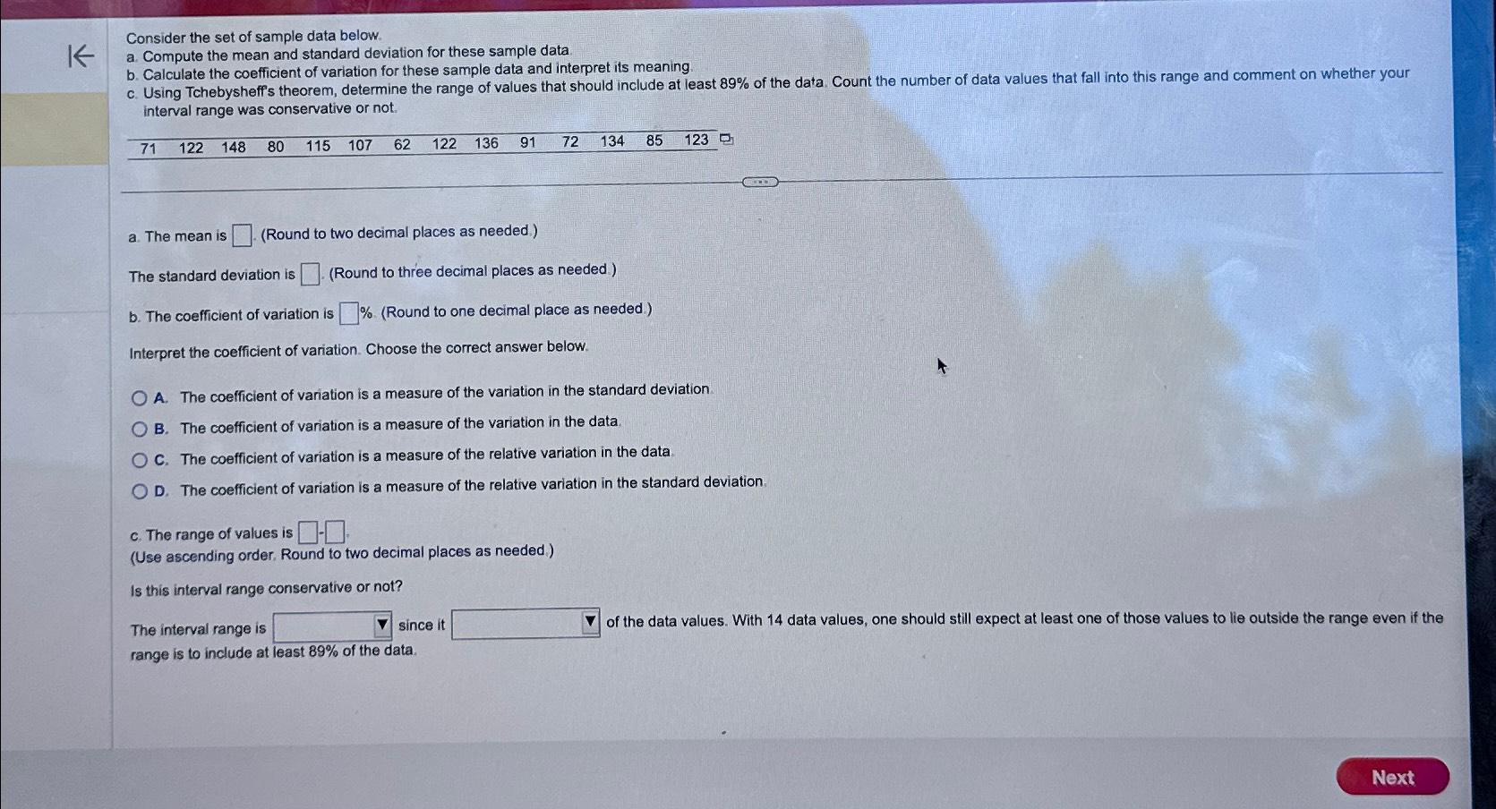 Solved Consider the set of sample data below.a. ﻿Compute the | Chegg.com