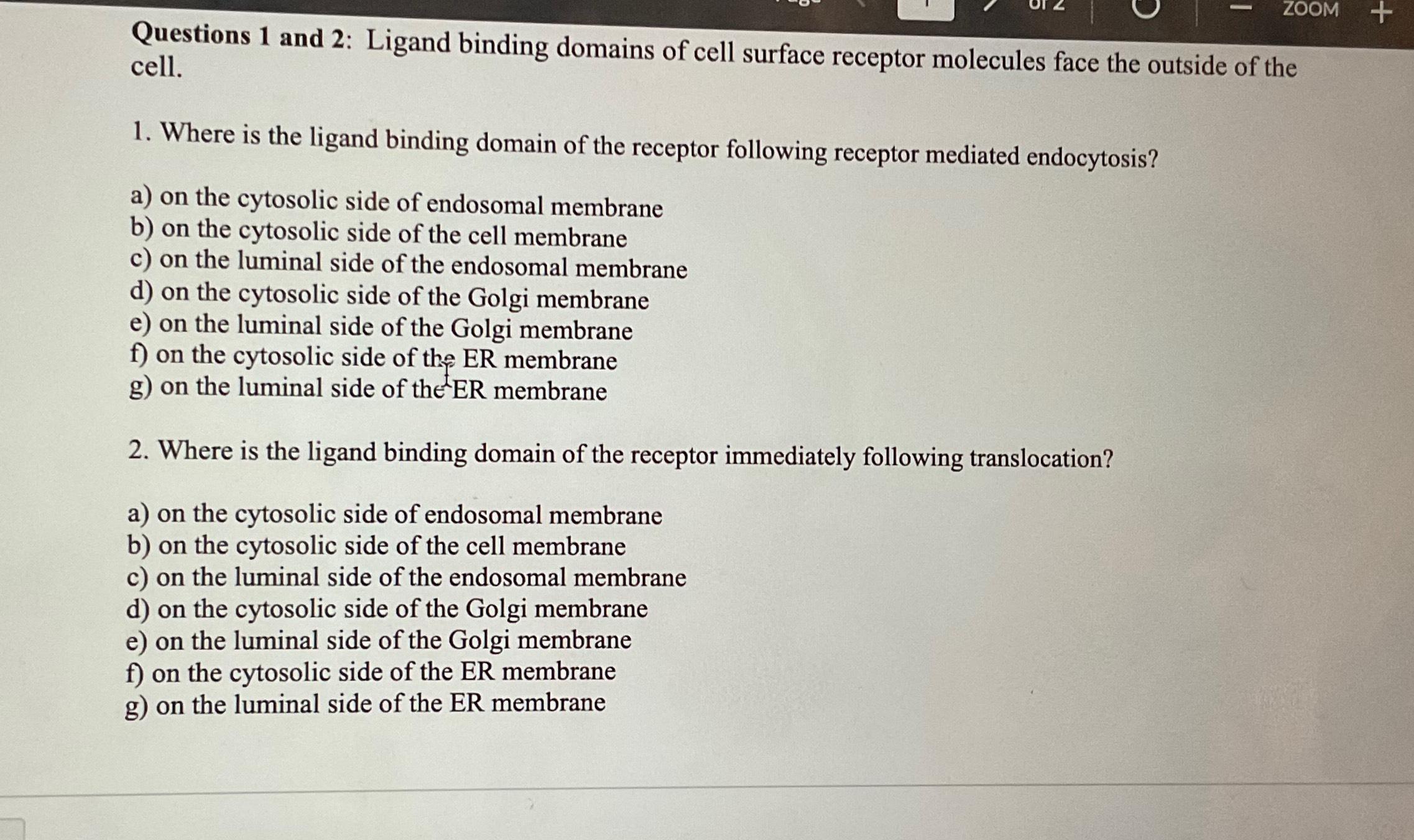 Solved Questions 1 ﻿and 2: Ligand binding domains of cell | Chegg.com