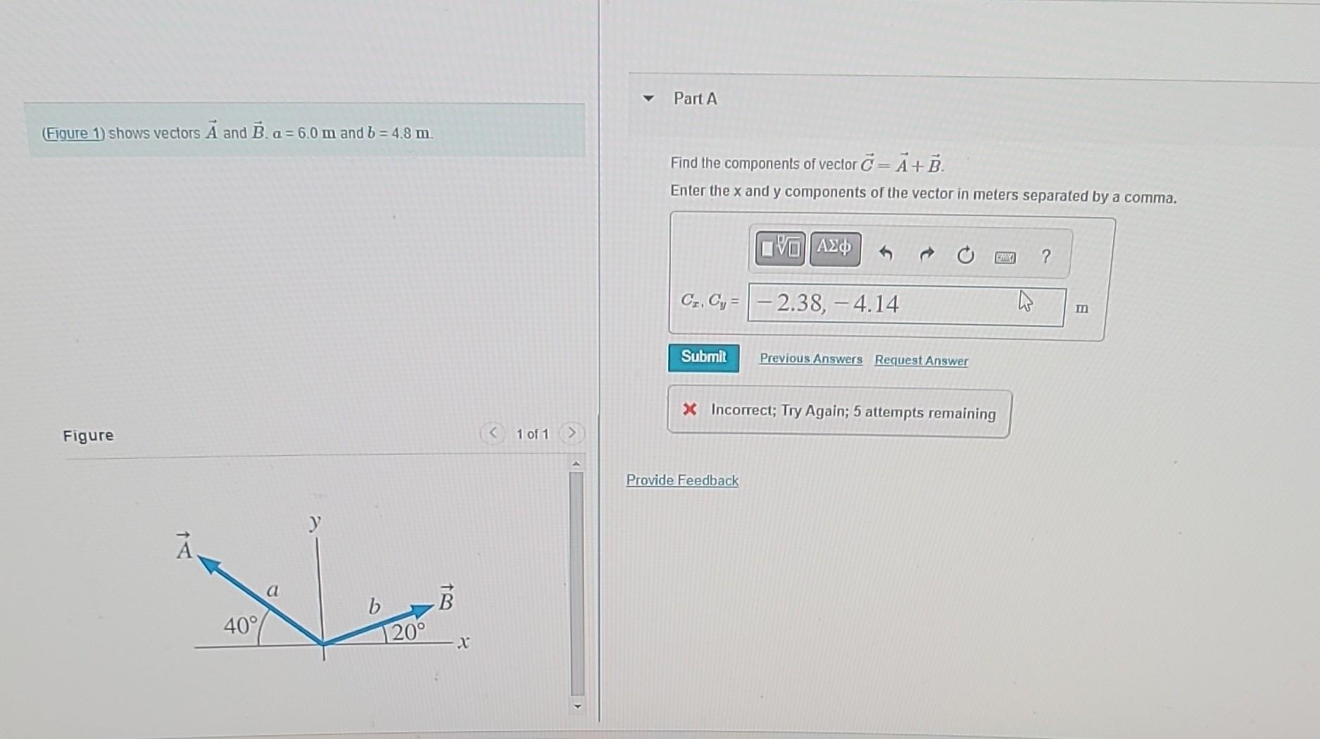 Solved (Figure 1) Shows Vectors A And B. A = 6.0 M And B = | Chegg.com