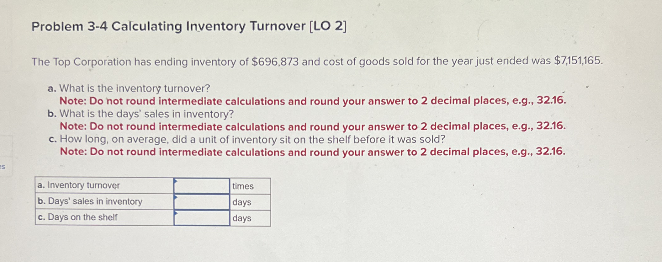Solved Problem 3-4 ﻿Calculating Inventory Turnover [LO 2]The | Chegg.com