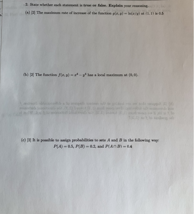 Solved 2. State whether each statement is true or false. | Chegg.com