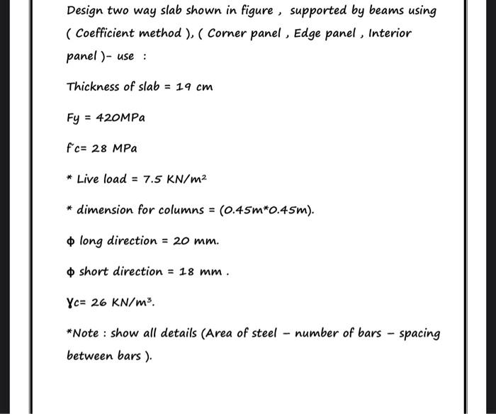 Solved Design two way slab shown in figure , supported by | Chegg.com