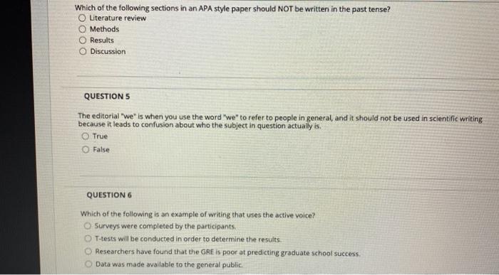 Solved Which of the following sections in an APA style paper | Chegg.com