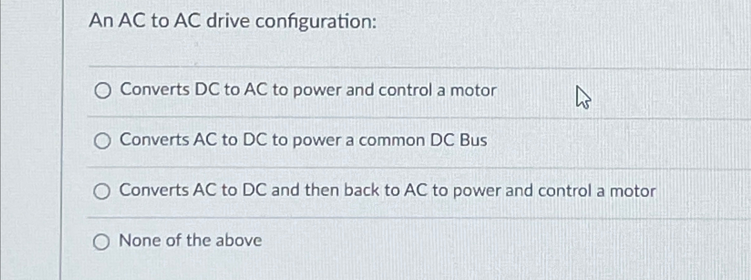 Solved An AC ﻿to AC ﻿drive configurationConverts DC to AC