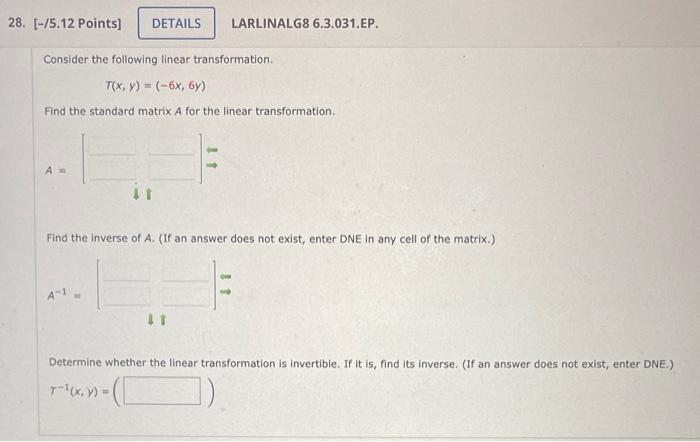 Solved Consider the following linear transformation and | Chegg.com