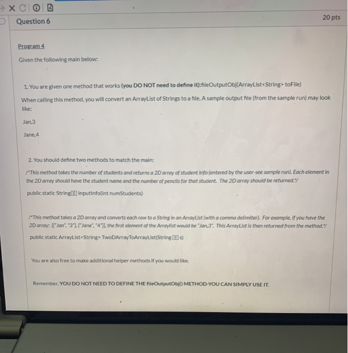Solved > XCO Question 6 20 pts Program 4 Given the following | Chegg.com