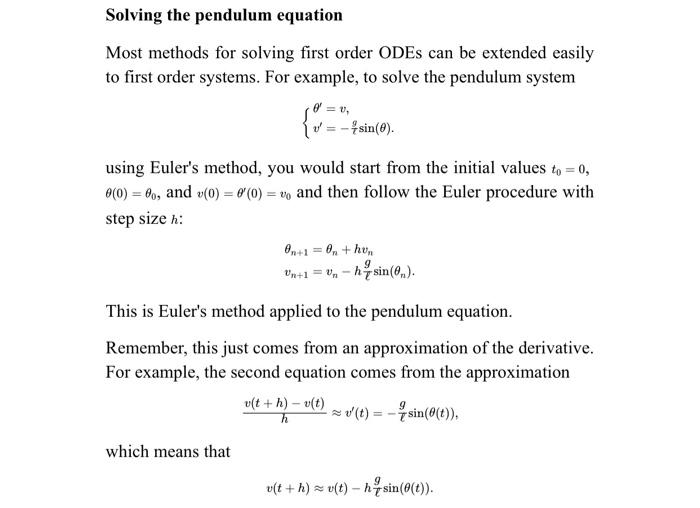 Solving the pendulum equation Most methods for | Chegg.com