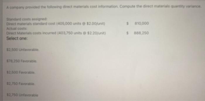 Solved A company provided the following direct materials | Chegg.com