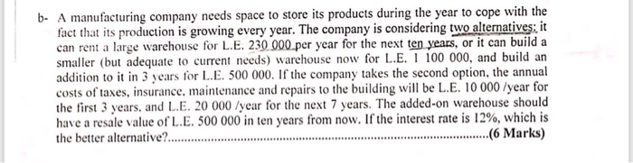 Solved B. A Manufacturing Company Needs Space To Store Its | Chegg.com ...