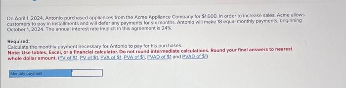 Solved On April 1, 2024, Antonio purchased appliances from | Chegg.com