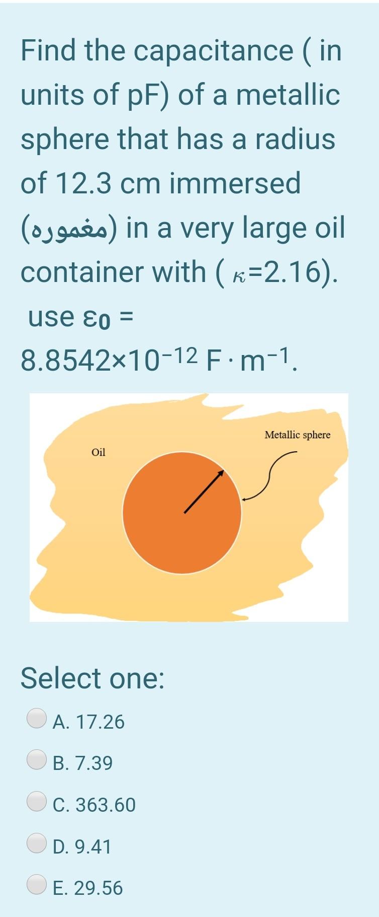 Solved Find the capacitance (in units of pF) of a metallic | Chegg.com