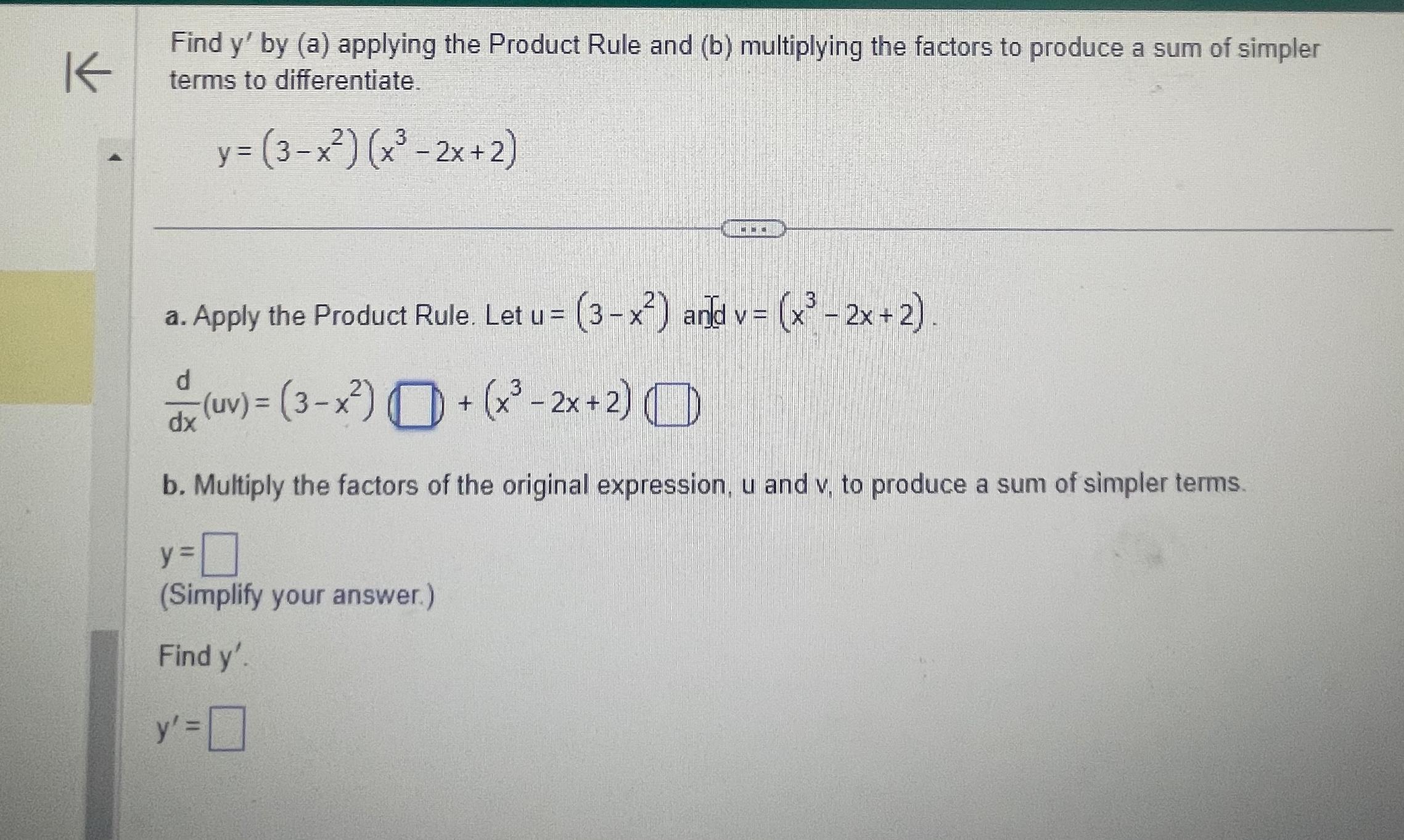 Solved Find y' ﻿by (a) ﻿applying the Product Rule and (b) | Chegg.com