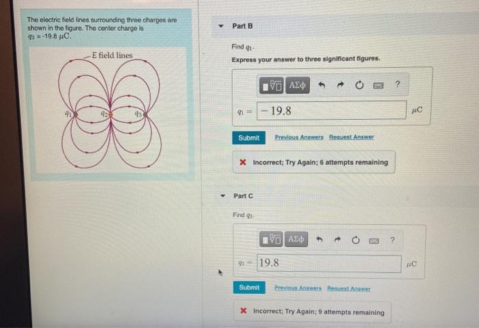 Solved Part B The electric field lines surrounding three | Chegg.com