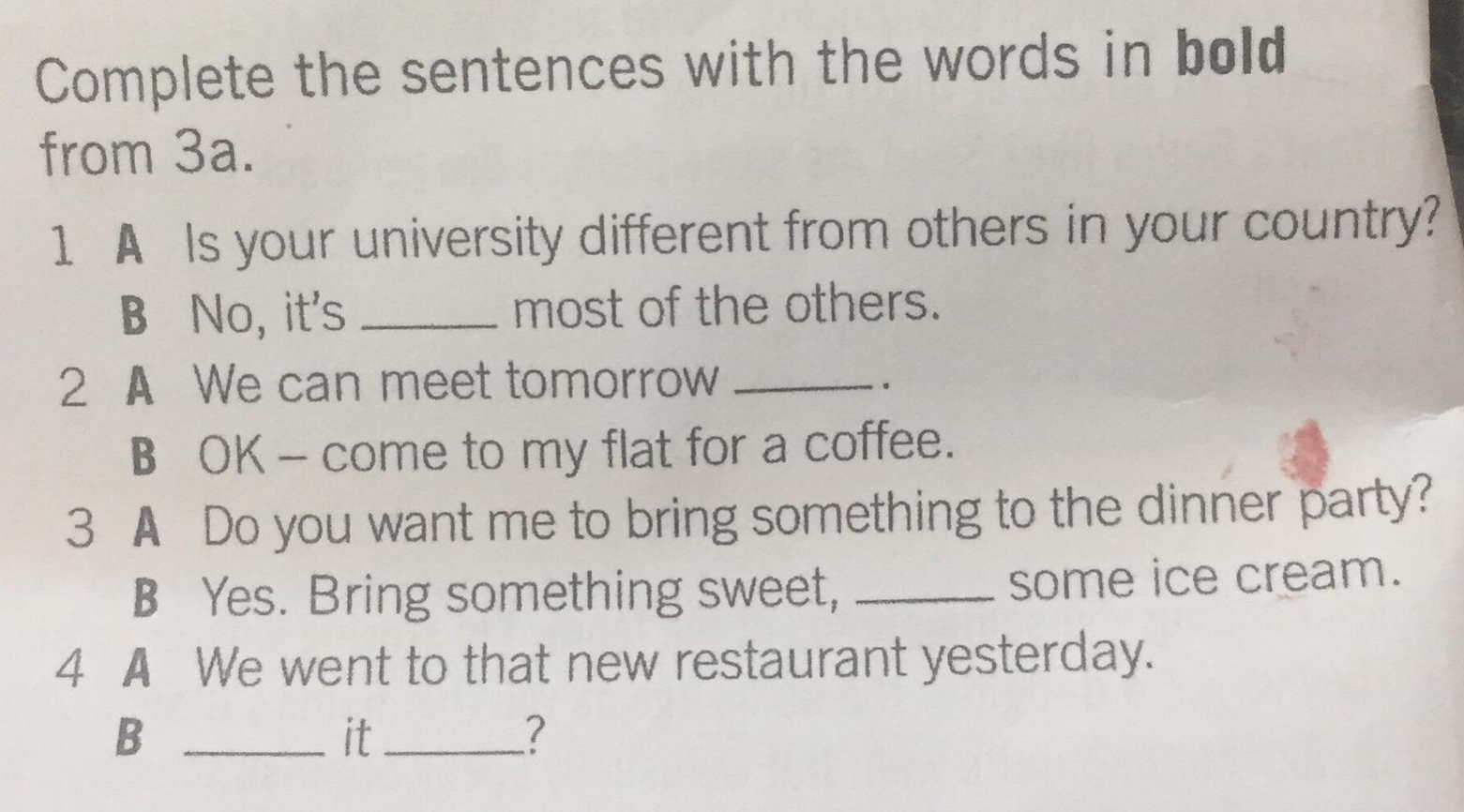 Solved Complete the sentences with the words in bold from | Chegg.com