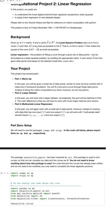 Solved งumputational Project 2: Linear Regression in this | Chegg.com