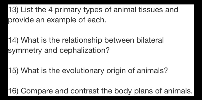 Solved 13) List The 4 Primary Types Of Animal Tissues And | Chegg.com