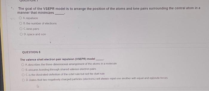 Solved The Goal Of The VSEPR Model Is To Arrange The | Chegg.com