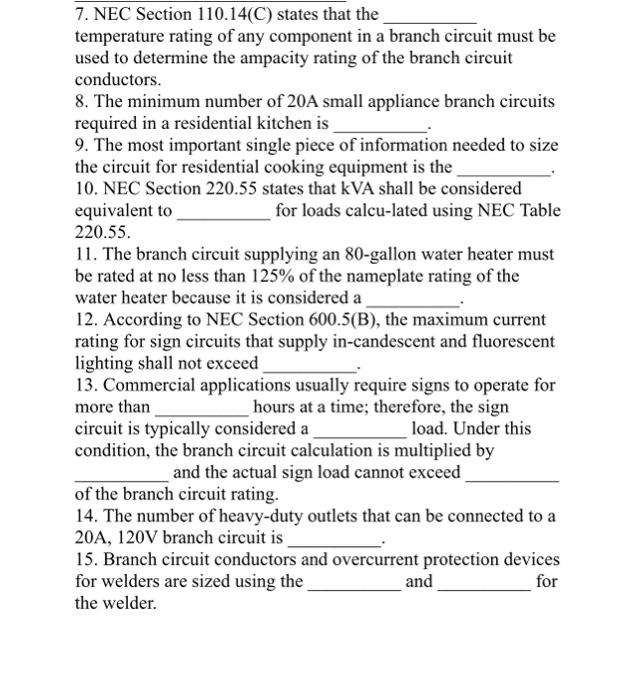 Solved 7. NEC Section 110.14 (C) States That The Temperature | Chegg.com