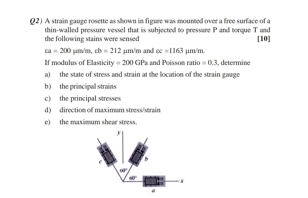 Solved Q2) ﻿A strain gauge rosette as shown in figure was | Chegg.com