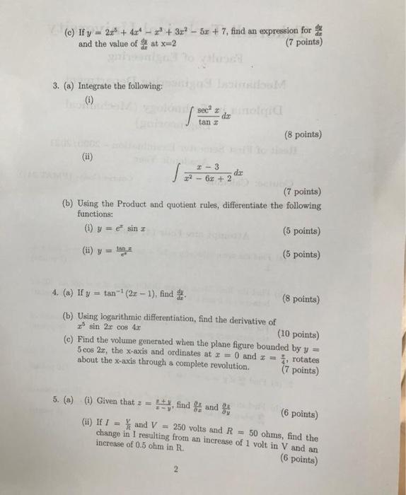 Solved (c) If y=2x5+4x4?x3+3x2?5x+7, find an expression for | Chegg.com