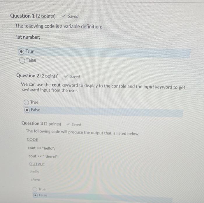 Solved Question 1 (2 points) Saved The following code is a | Chegg.com