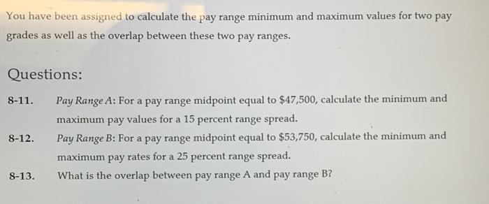 Solved You have been assigned to calculate the pay range | Chegg.com
