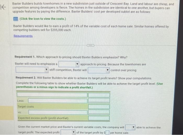 Solved Baxter Builders builds townhomes in a new subdivision