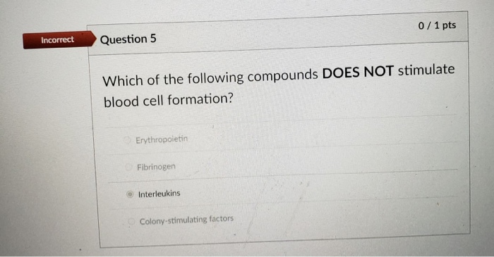 Solved Incorrect 0 / 1 pts Question 1 Which of the following | Chegg.com