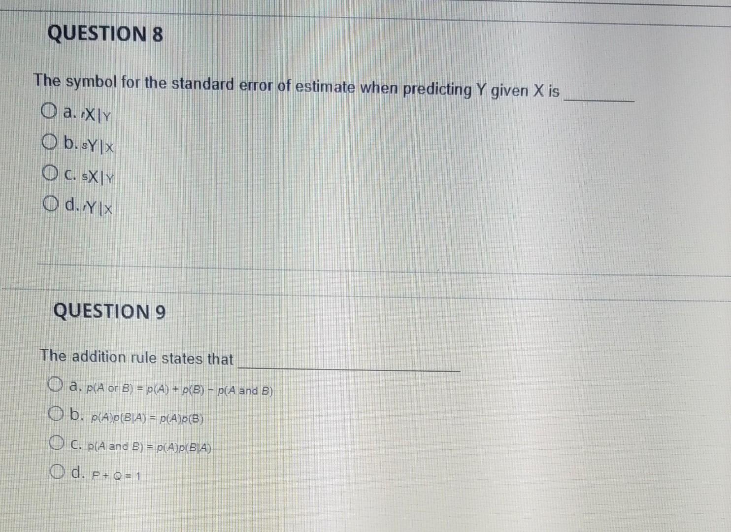 Solved The symbol for the standard error of estimate when | Chegg.com