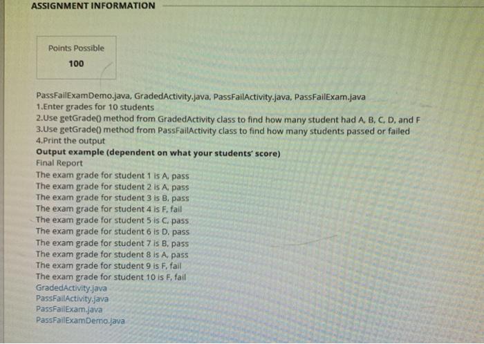 ASSIGNMENT INFORMATION Points Possible 100 | Chegg.com