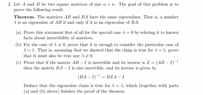 Solved 2. Let A And B Be Two Square Matrices Of Size N X N. | Chegg.com