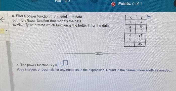 Solved A. Find A Power Function That Models The Data. B. | Chegg.com