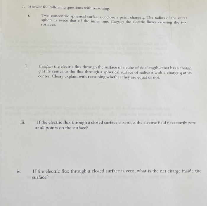 Solved 1. Answer the following questions with reasoning. i. | Chegg.com