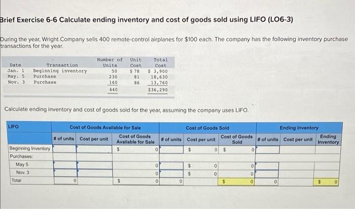 Solved Brief Exercise 6-6 Calculate Ending Inventory And | Chegg.com