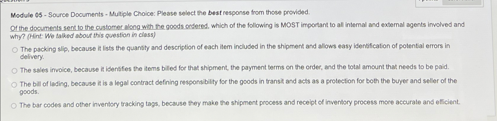 Solved Module 05 - ﻿Source Documents - ﻿Multiple Choice: | Chegg.com
