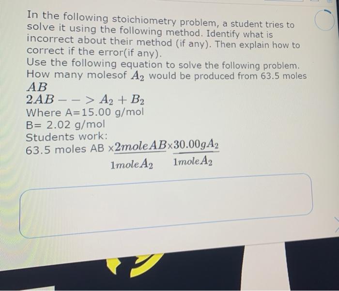 Solved In the following stoichiometry problem, a student | Chegg.com