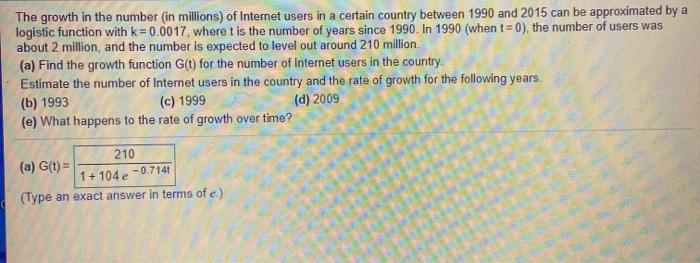 Solved The growth in the number (in millions) of Internet | Chegg.com
