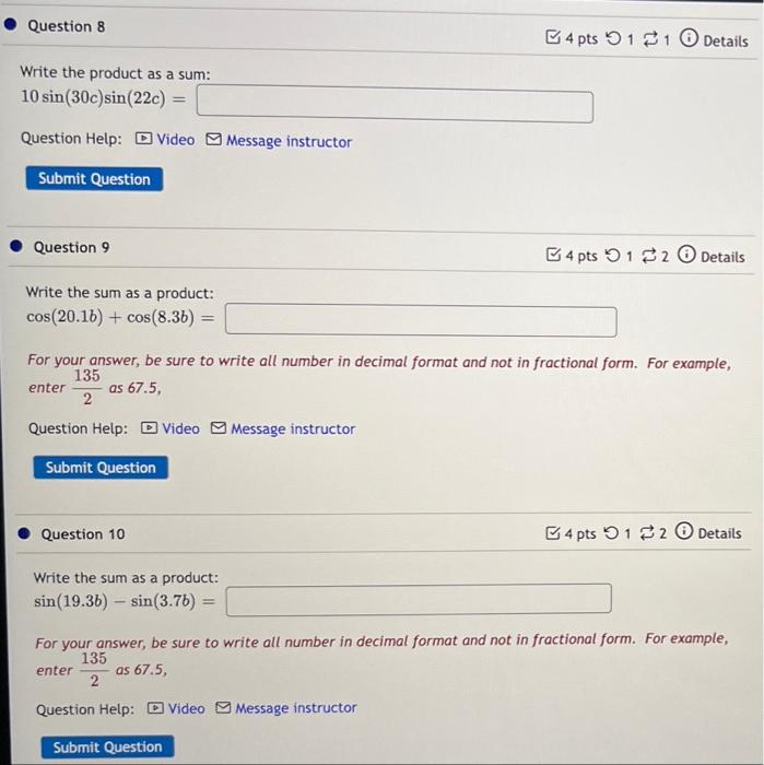 Solved Question 8 4 pts 11 Details Write the product as a | Chegg.com