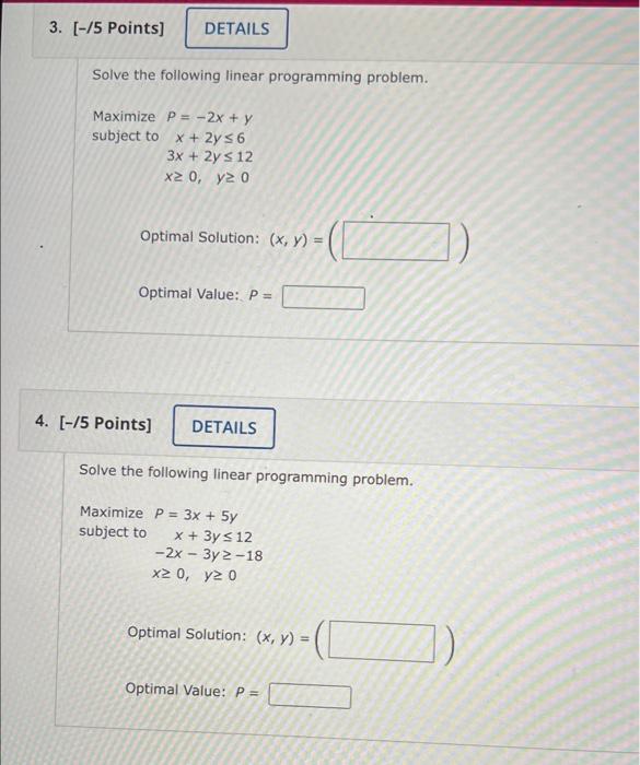 Solved Solve the following linear programming problem. | Chegg.com