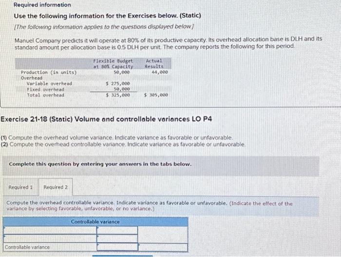 Solved Use The Following Information For The Exercises | Chegg.com