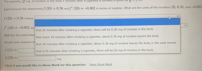 Solved The Quantity Mg Of Nicotine In The Body 7 Minute Chegg Com