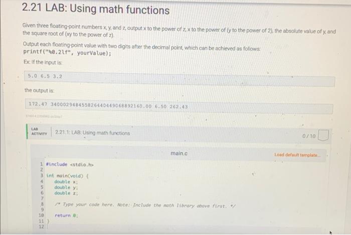 Solved 221 Lab Using Math Functions Given Three 7100