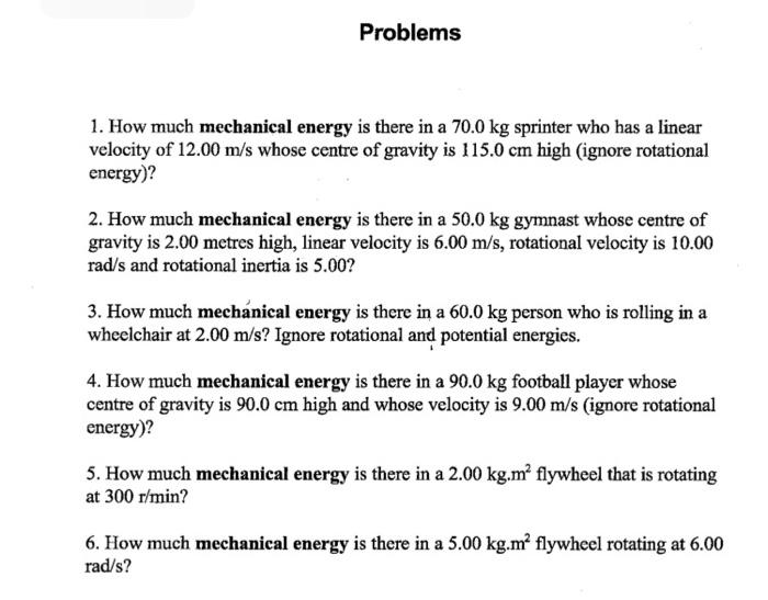 Solved Problems 1. How much mechanical energy is there in a | Chegg.com